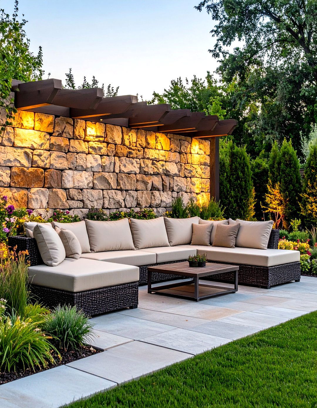 Natural Stone Sitting Wall with Backrest - 24 Natural Rock Retaining Wall Ideas