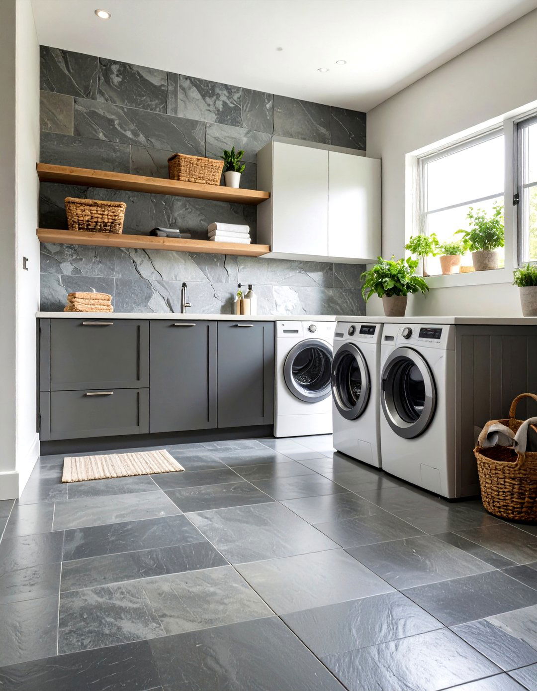 Natural Stone Slate Tiles - 24 Laundry Room Floor Ideas