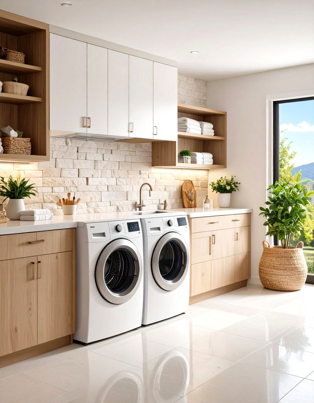 Natural Stone Stacked Backsplash - 24 Laundry Room Backsplash Ideas