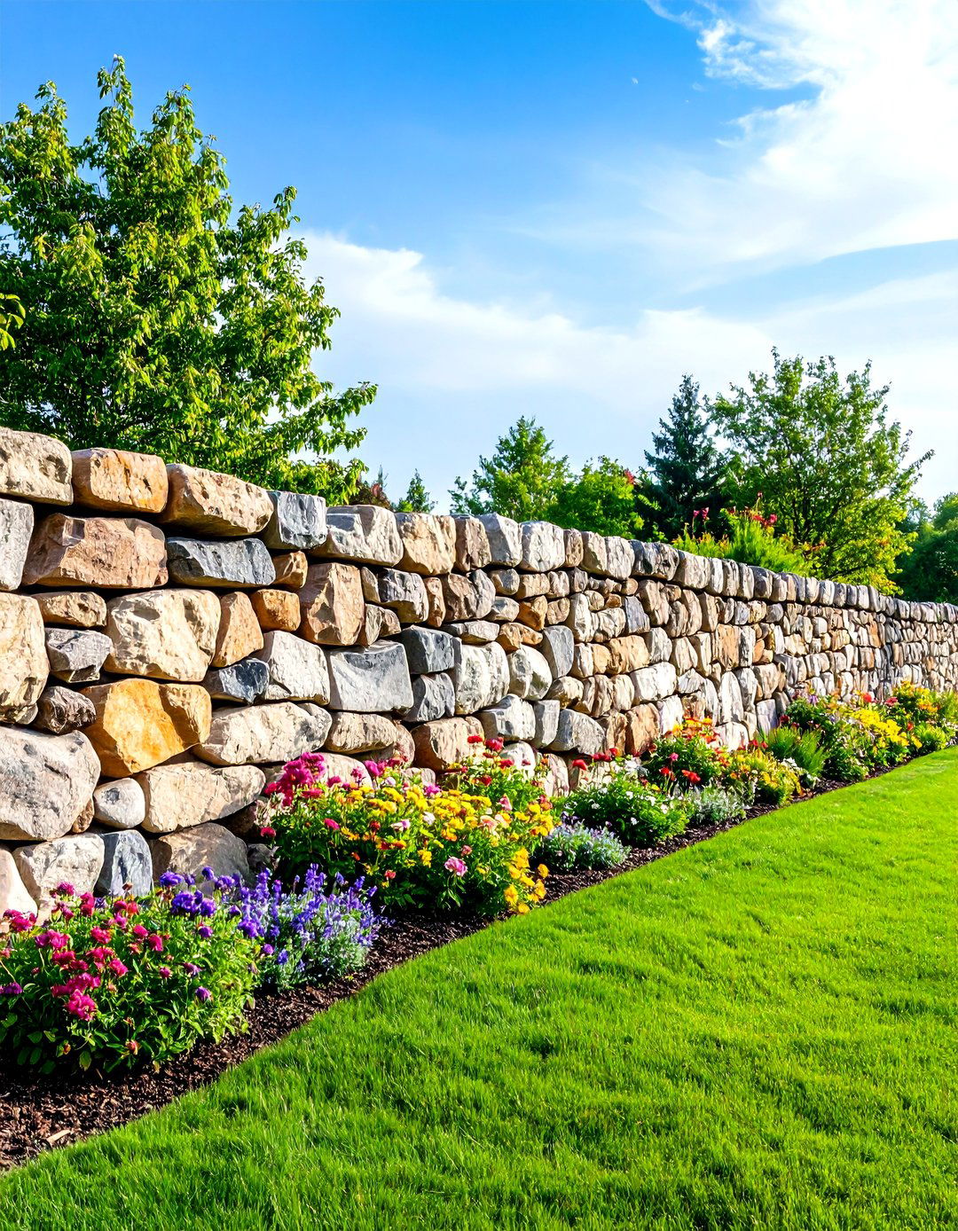 Natural Stone Stacked Fence - 24 Backyard Fence Ideas