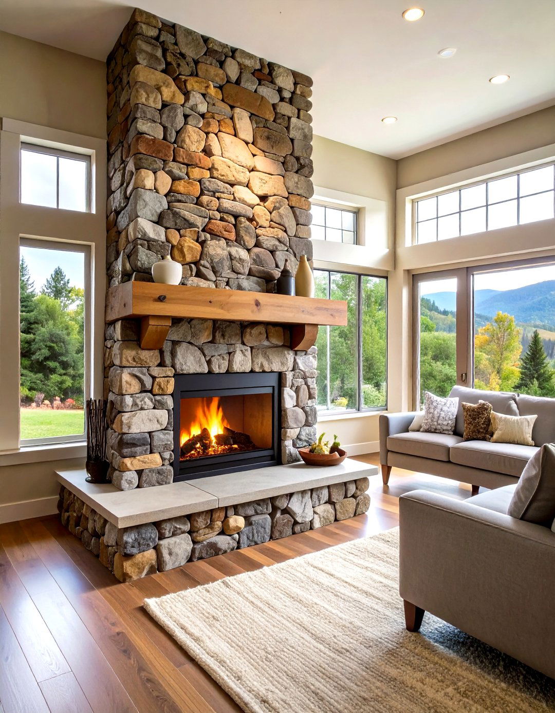 Natural Stone Stacked Installation - 24 Wood Stove Surround Ideas