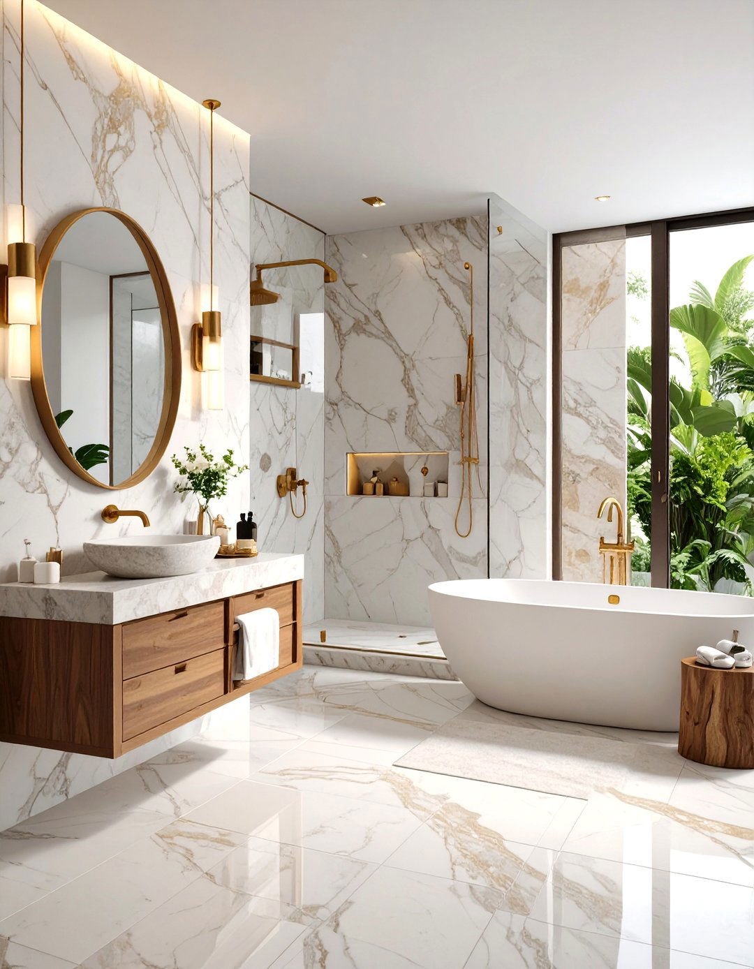 Natural Stone Statement Design - 24 Bathroom Remodel Ideas