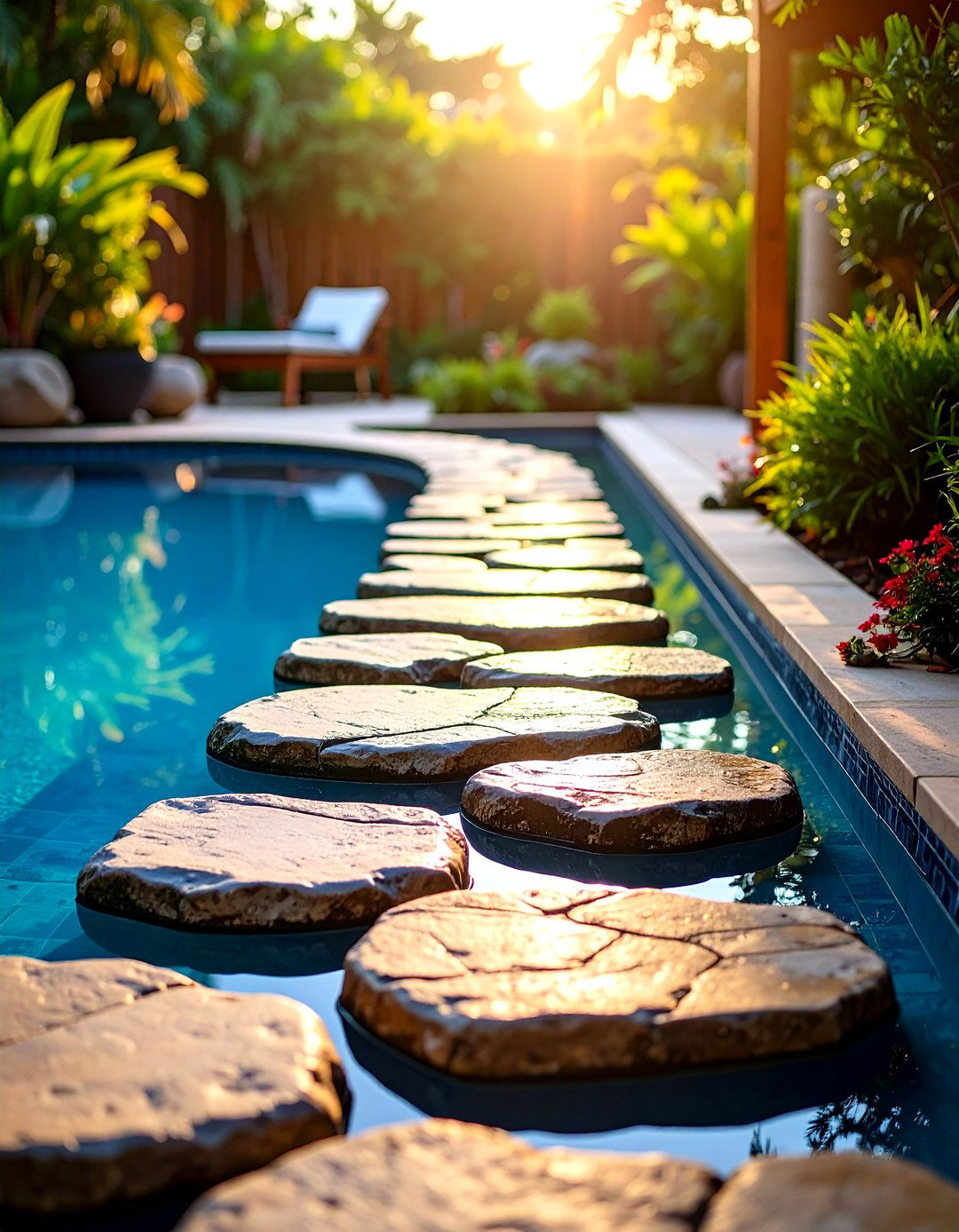 Natural Stone Stepping Pool Walkway - 24 Pool Walkway Ideas