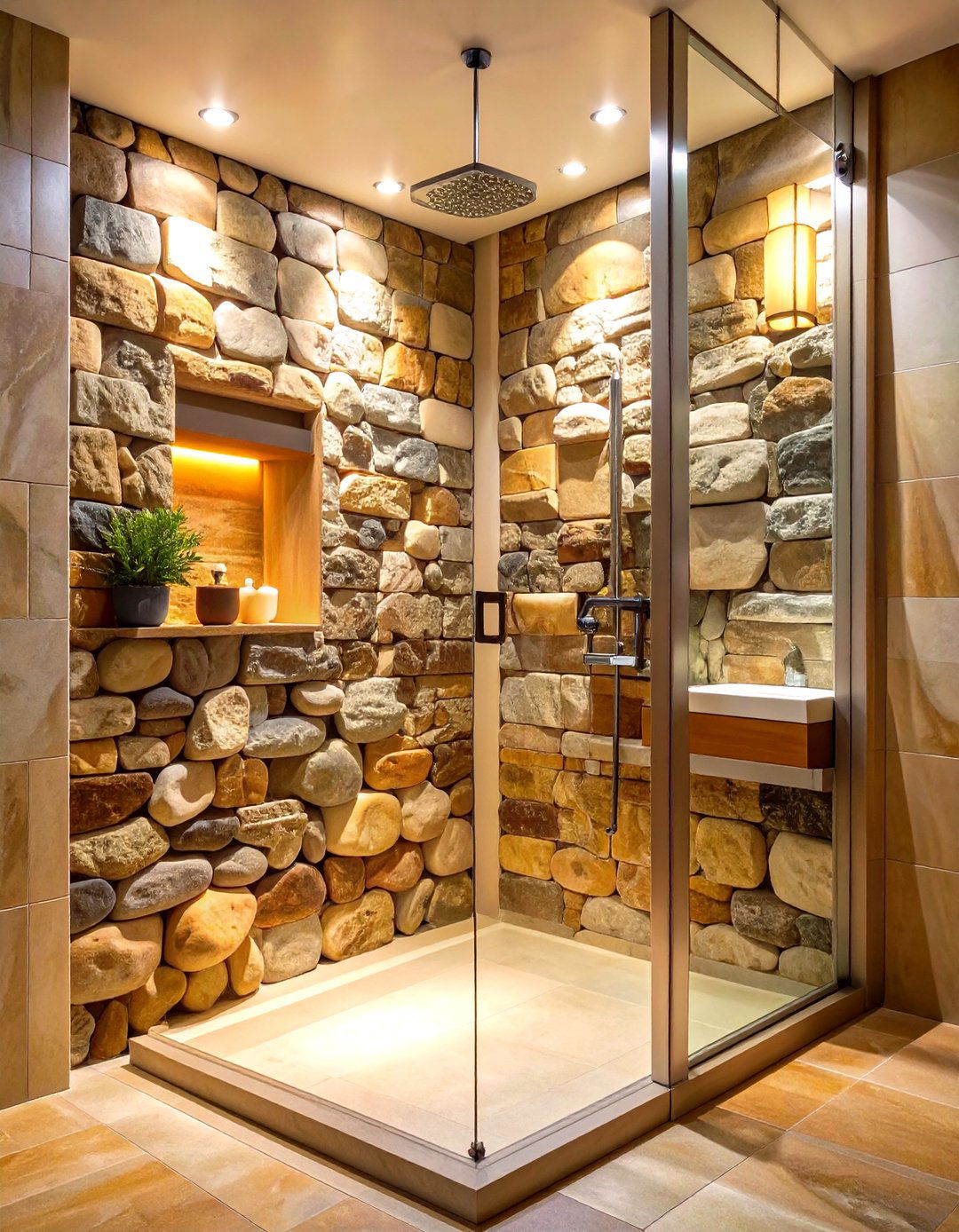 Natural Stone Textured Niche - 24 Shower Niche Ideas