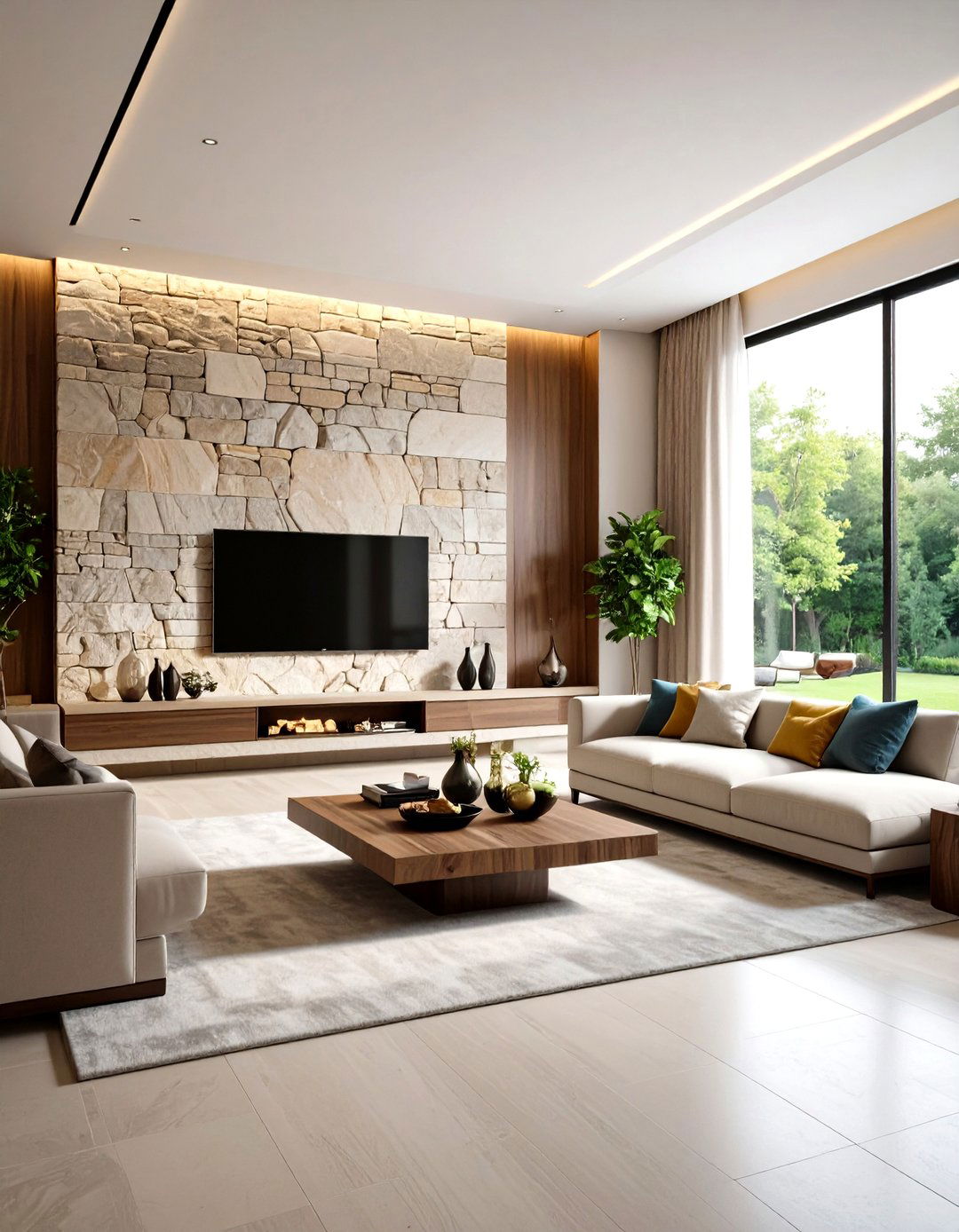 Natural Stone Veneer TV Wall - 24 Tv Accent Wall Ideas