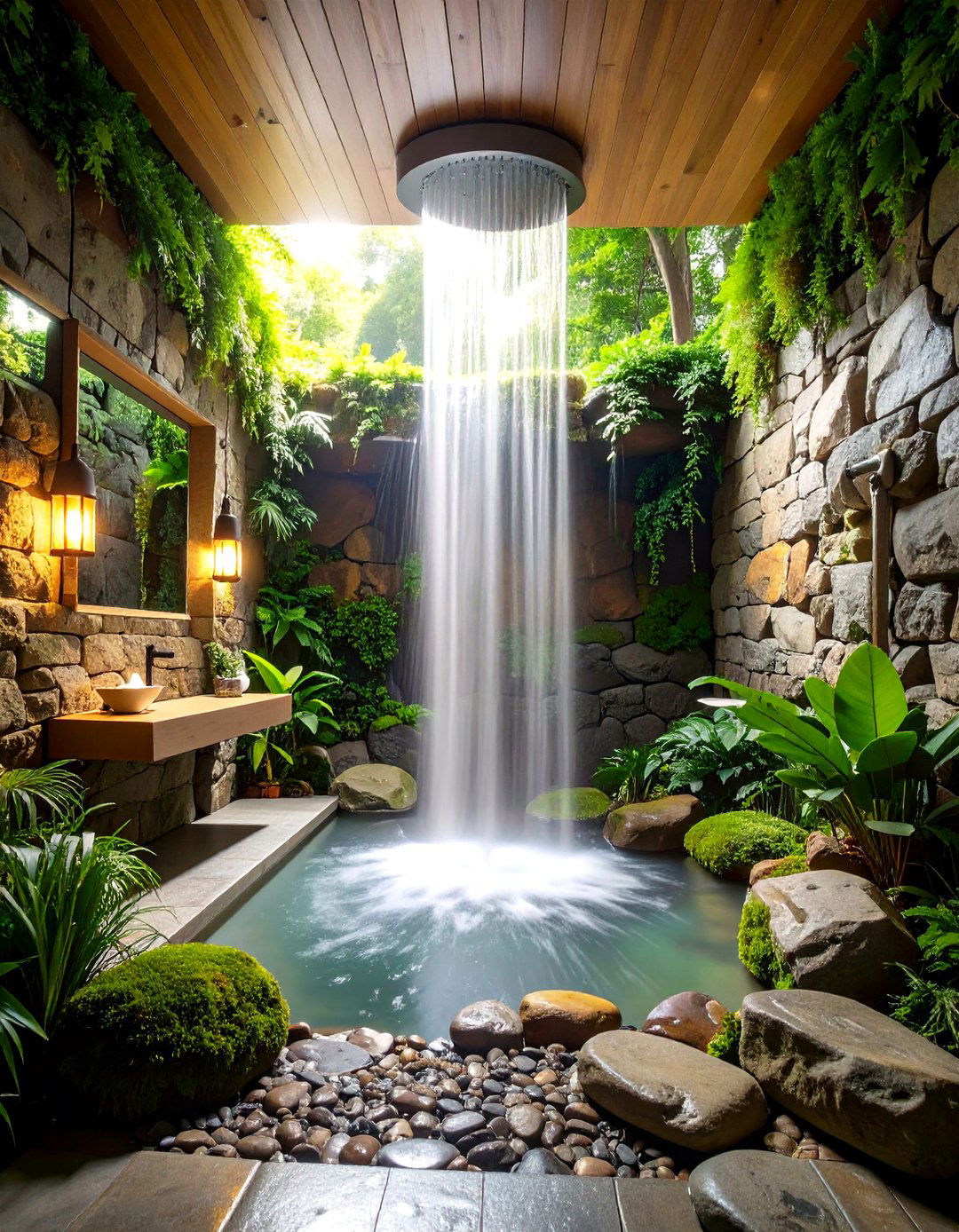 Natural Stone Waterfall Shower Grotto - 24 Bathroom Shower Ideas