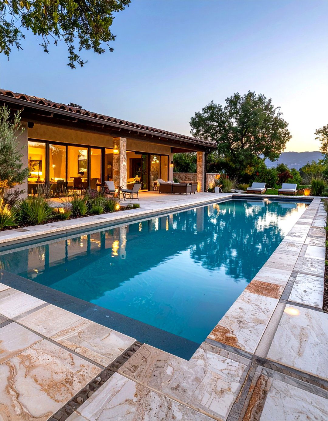 Natural Stone Waterline Tiles - 24 Pool Decor Ideas
