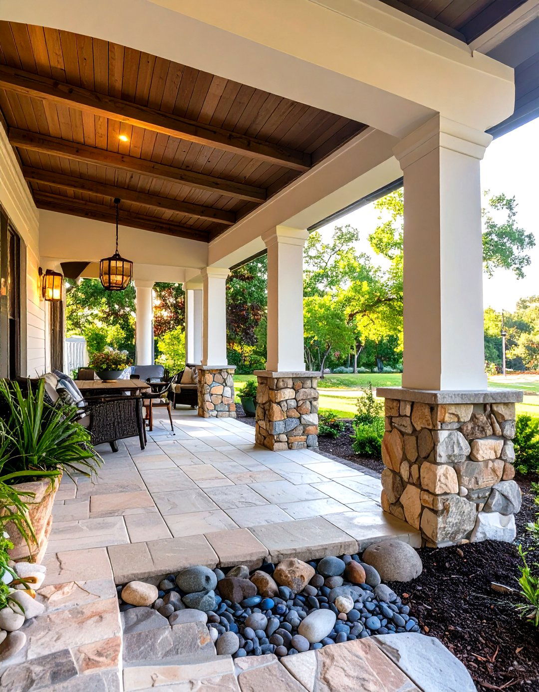 Natural Stone and River Rock Details - 24 Southern Front Porch Ideas