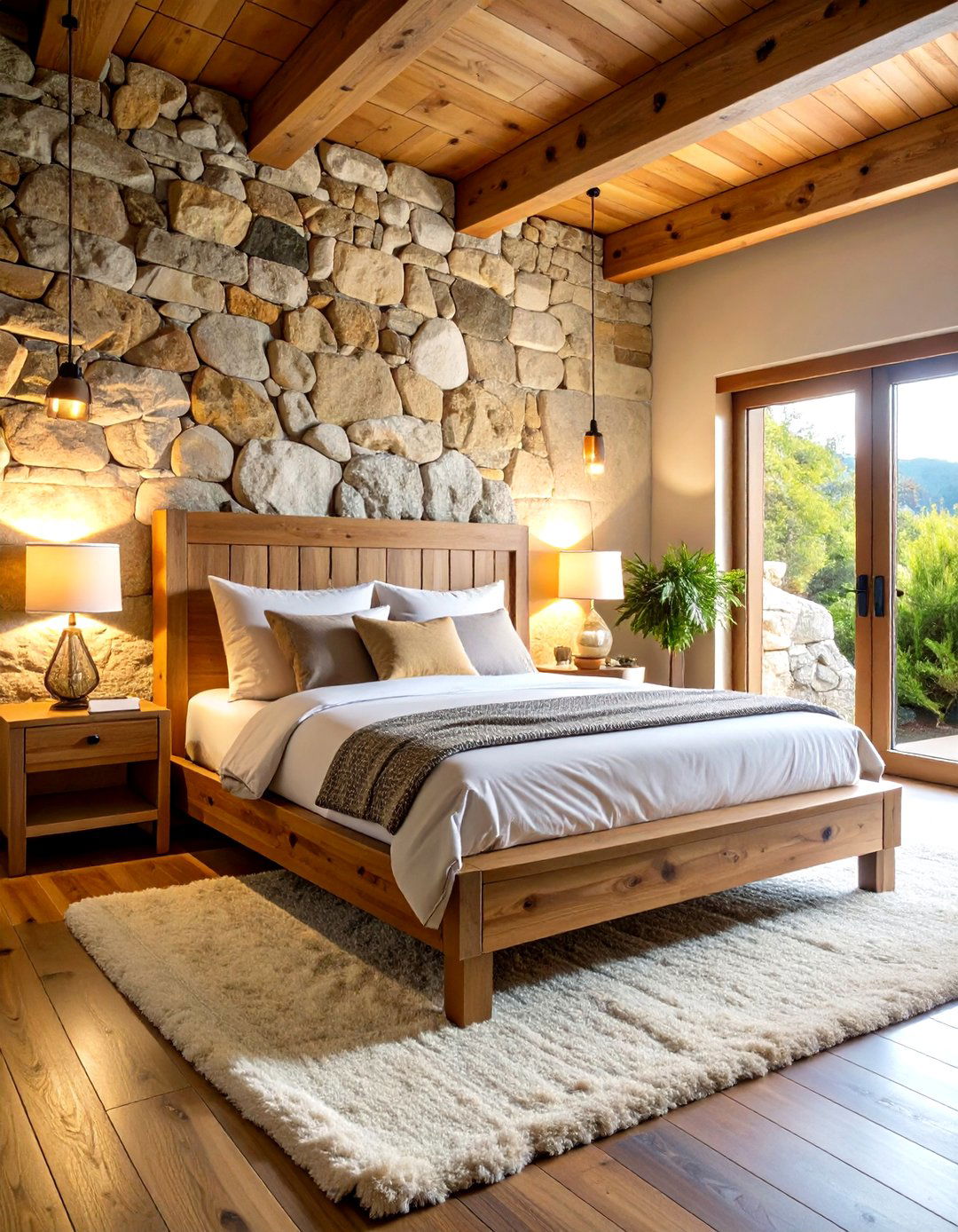 Natural Stone and Wood Bedroom - 24 Viking Bedroom Ideas