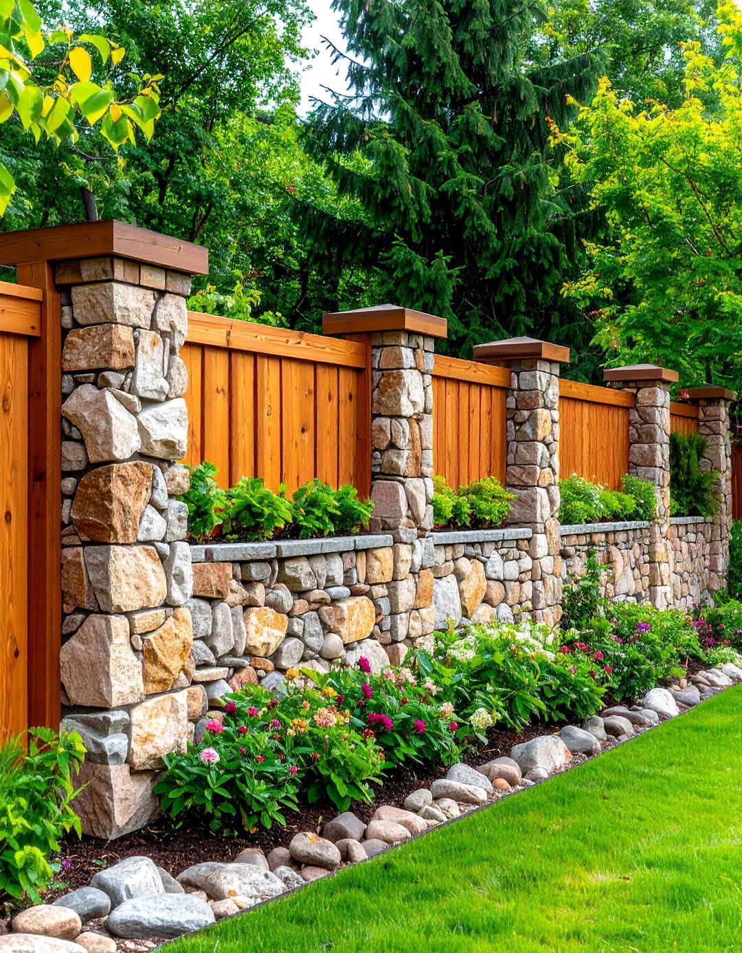 Natural Stone and Wood Fusion - 24 Fence Art Ideas