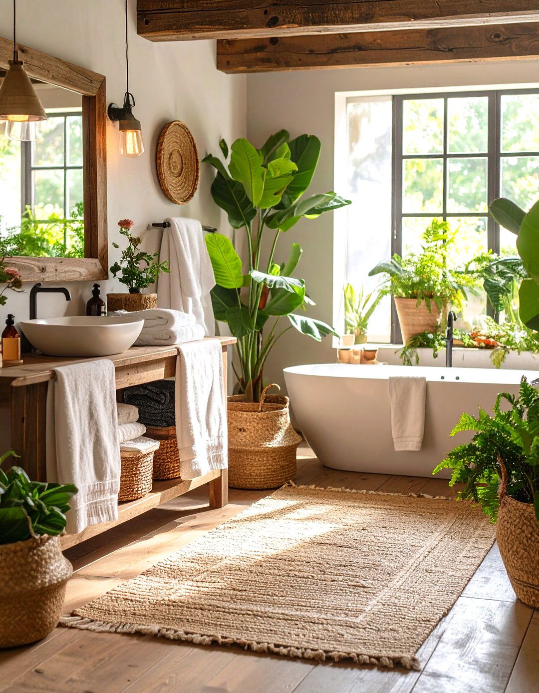 Natural Textile Elements - 24 Farmhouse Bathroom Ideas