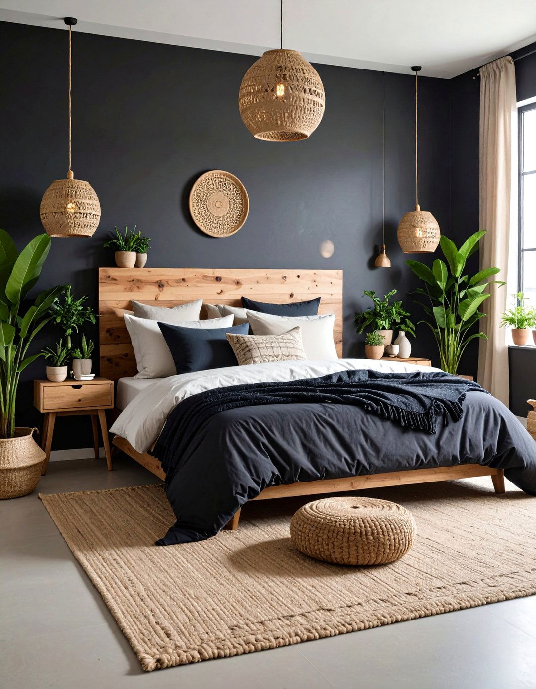 Natural Texture Black and Beige Organic Bedroom - 24 Black and Beige Bedroom Design Ideas