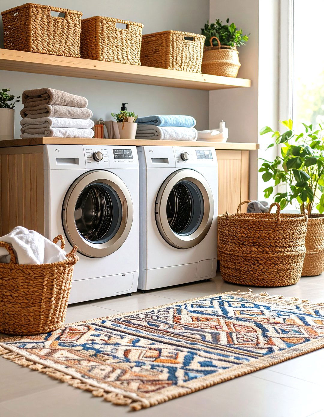 Natural Wicker Storage Laundry Room - 24 Boho Laundry Room Ideas