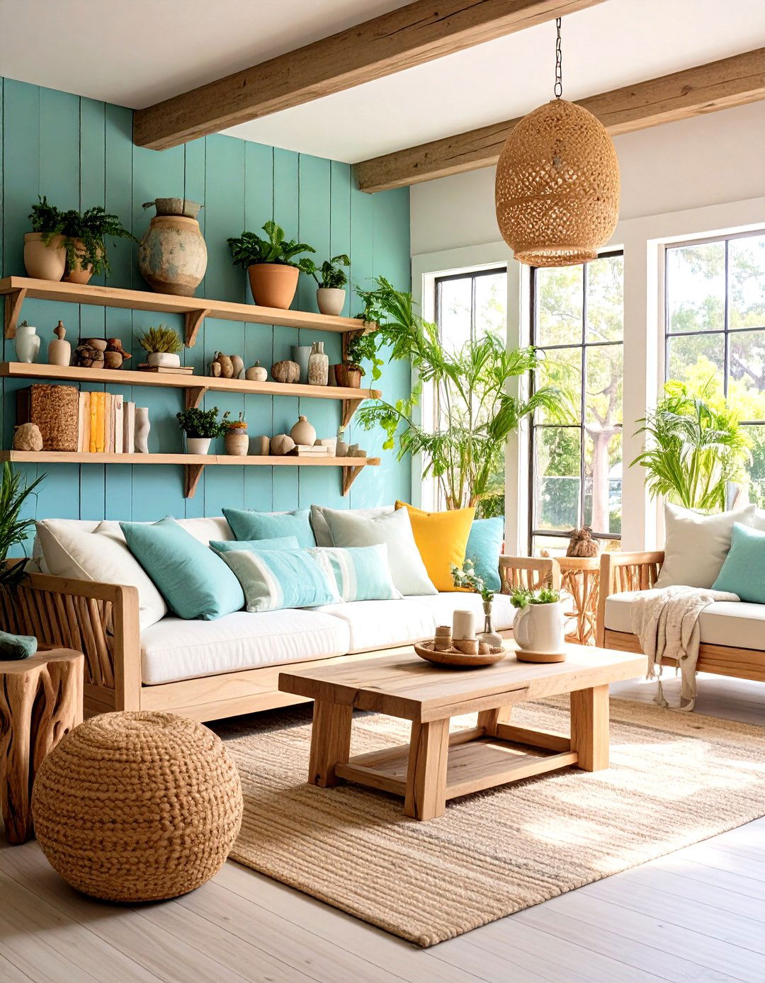 Natural Wood Accent Elements - 24 Hamptons Living Room Ideas