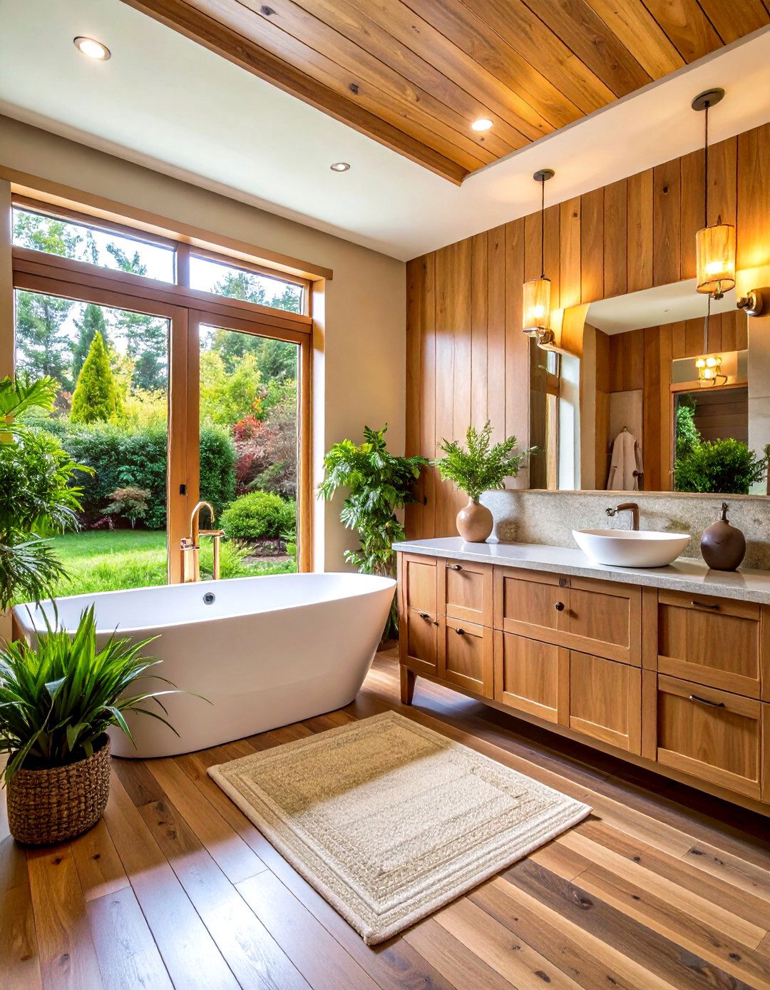 Natural Wood Beadboard Spa Retreat - 24 Beadboard Bathroom Ideas