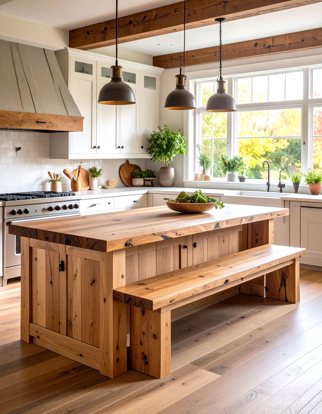 Natural Wood Bench Seating - 24 Kitchen Island Ideas With Seating