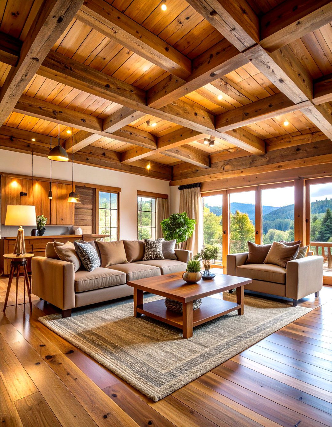 Natural Wood Ceiling Treatments - 24 Rustic Living Room Ideas