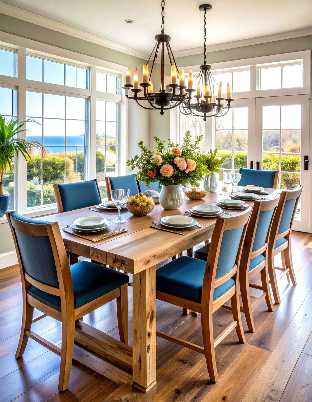 Natural Wood Coastal Tables - 24 Coastal Dining Room Ideas