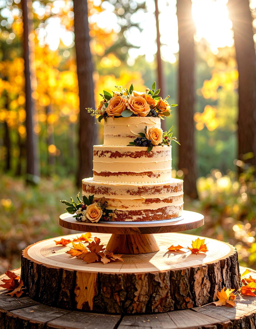 Natural Wood Element Cake - 24 Small Wedding Cake Ideas
