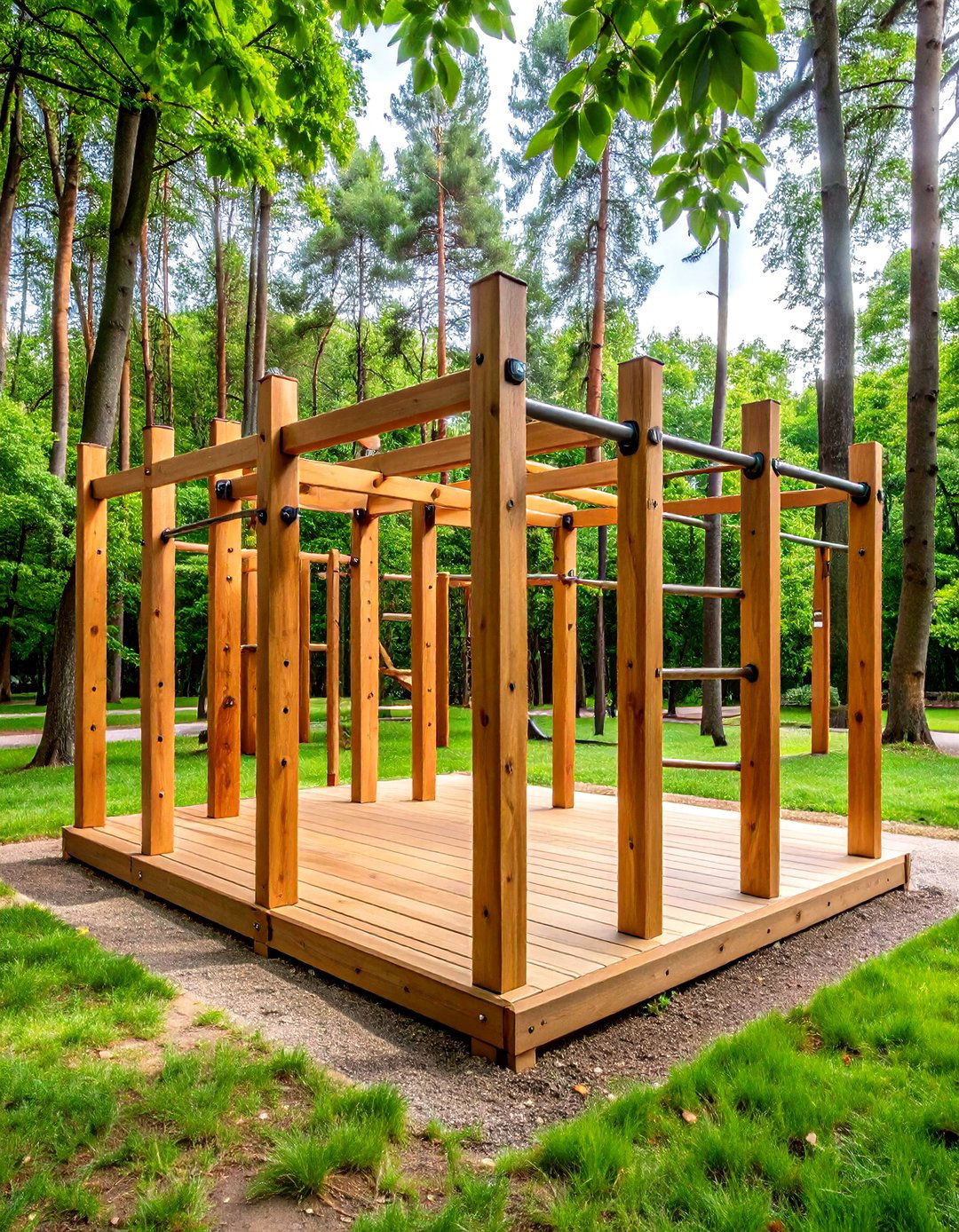 Natural Wood Fitness Playground - 24 Outdoor Gym Ideas