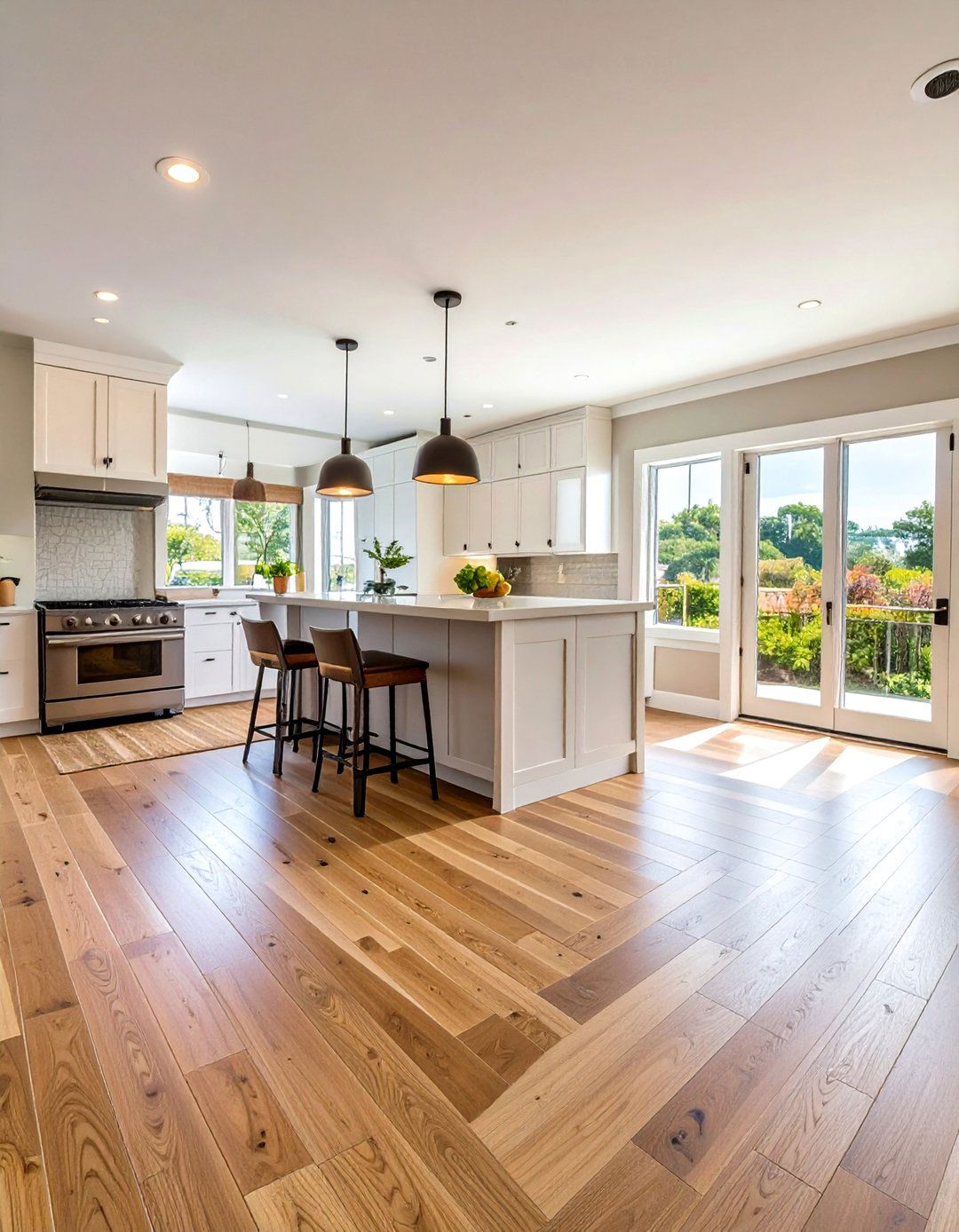 Natural Wood Floor Warmth - 24 coastal kitchen ideas