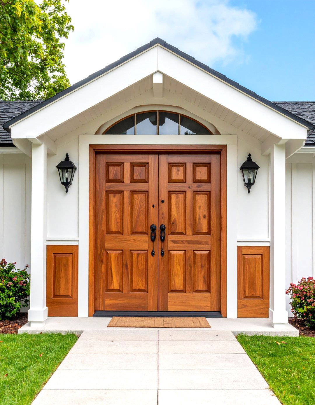 Natural Wood Four Panel Dutch Colonial - 24 Colonial Front Door Ideas