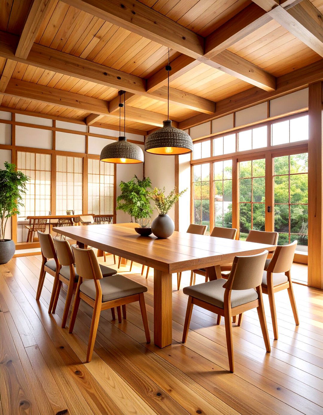 Natural Wood Grain Dining Room - 24 Japanese Dining Room Ideas