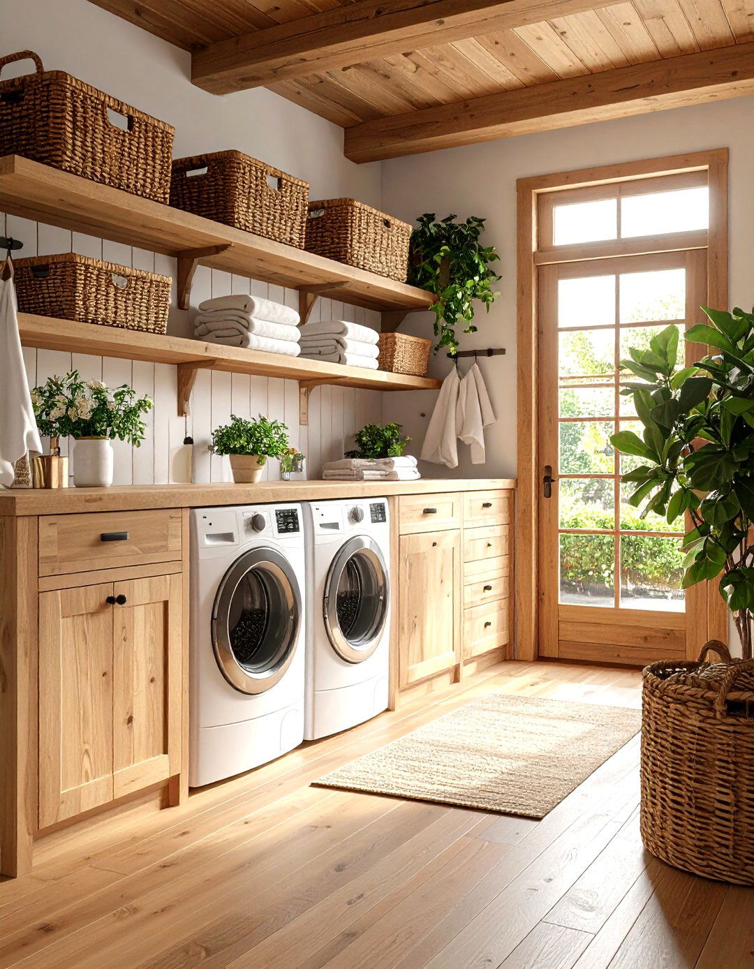 Natural Wood Mudroom Laundry Elements - 24 Mudroom Laundry Room Ideas