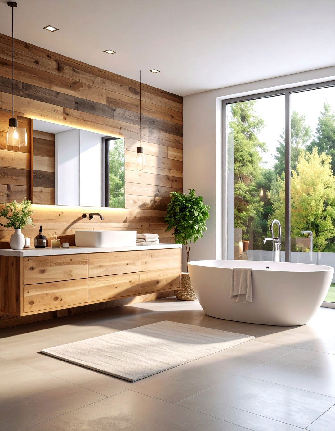 Natural Wood Plank Bathroom Accent Wall - 24 Bathroom Accent Wall Ideas