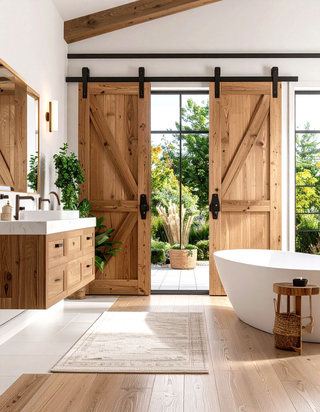 Natural Wood Stain Bathroom Barn Door - 24 Bathroom Barn Door Ideas