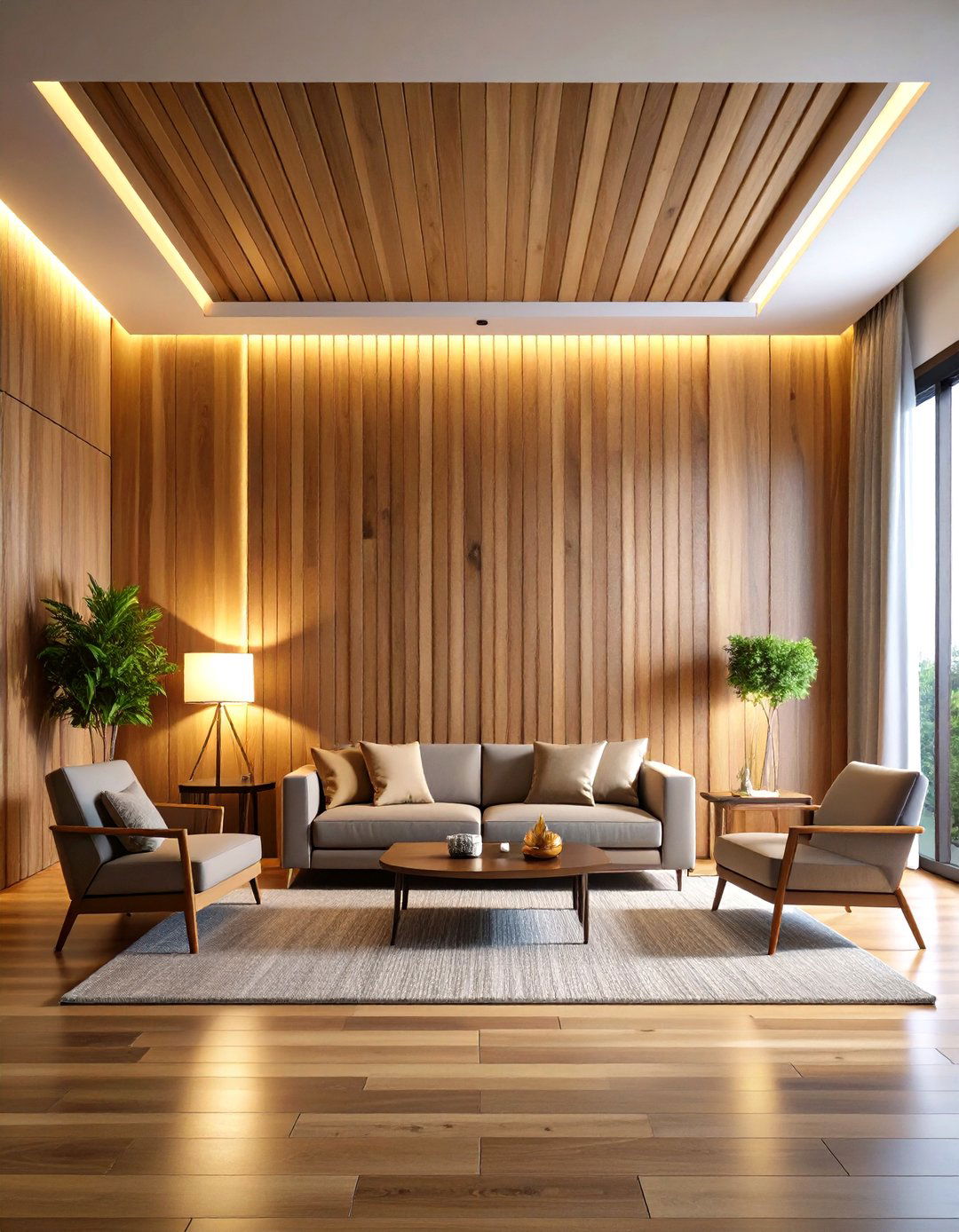 Natural Wood Statement Wall - 24 Japandi Living Room Ideas