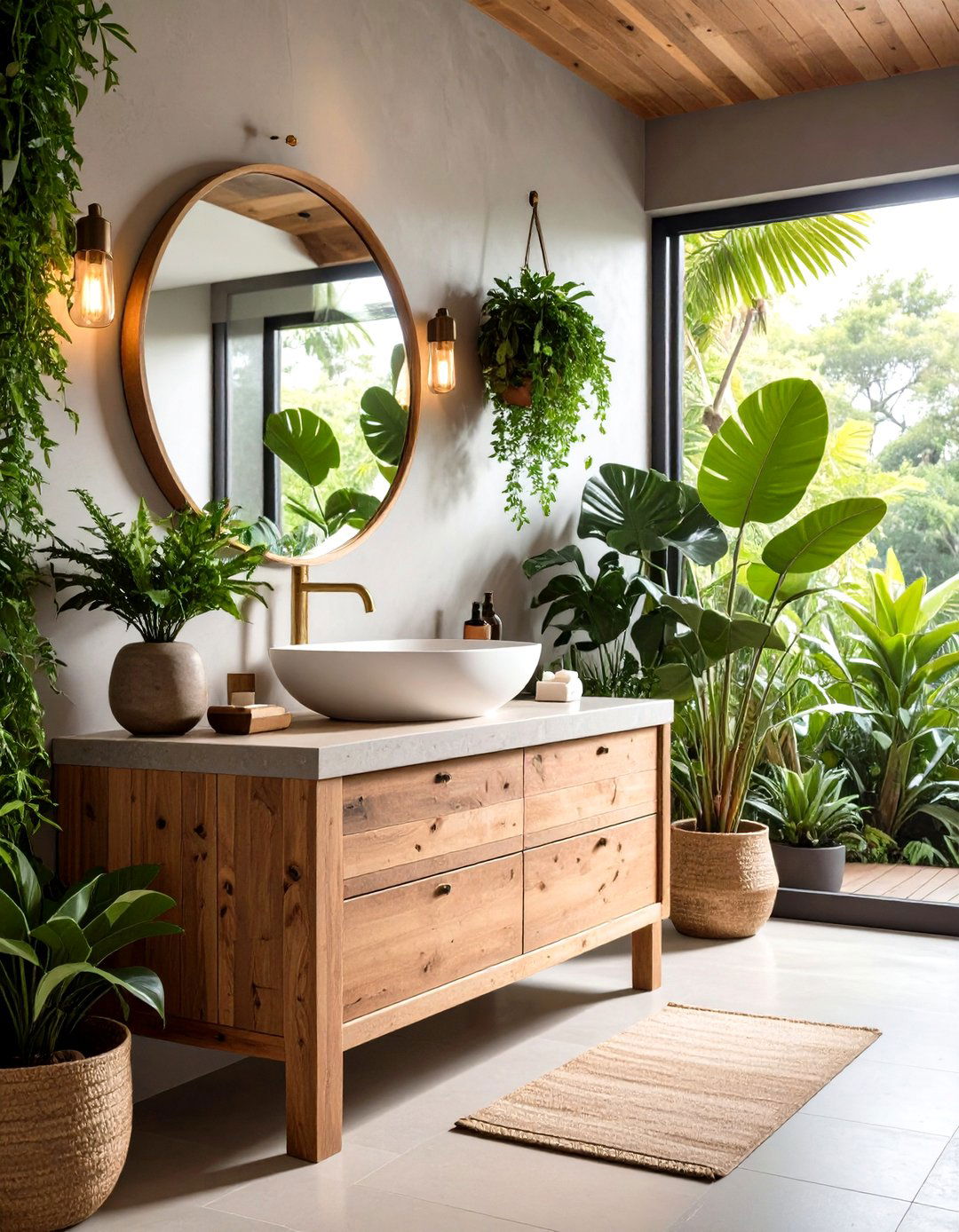 Natural Wood Vanity Installation - 24 Cozy Bathroom Ideas