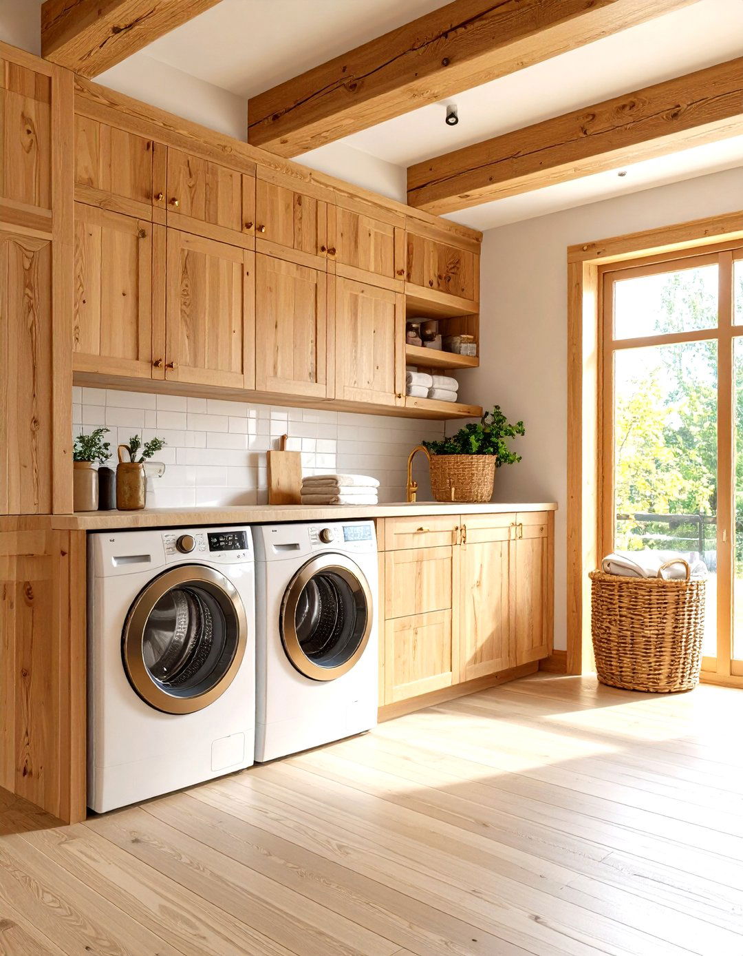 Natural Wood Warmth - 24 Modern Laundry Room Ideas