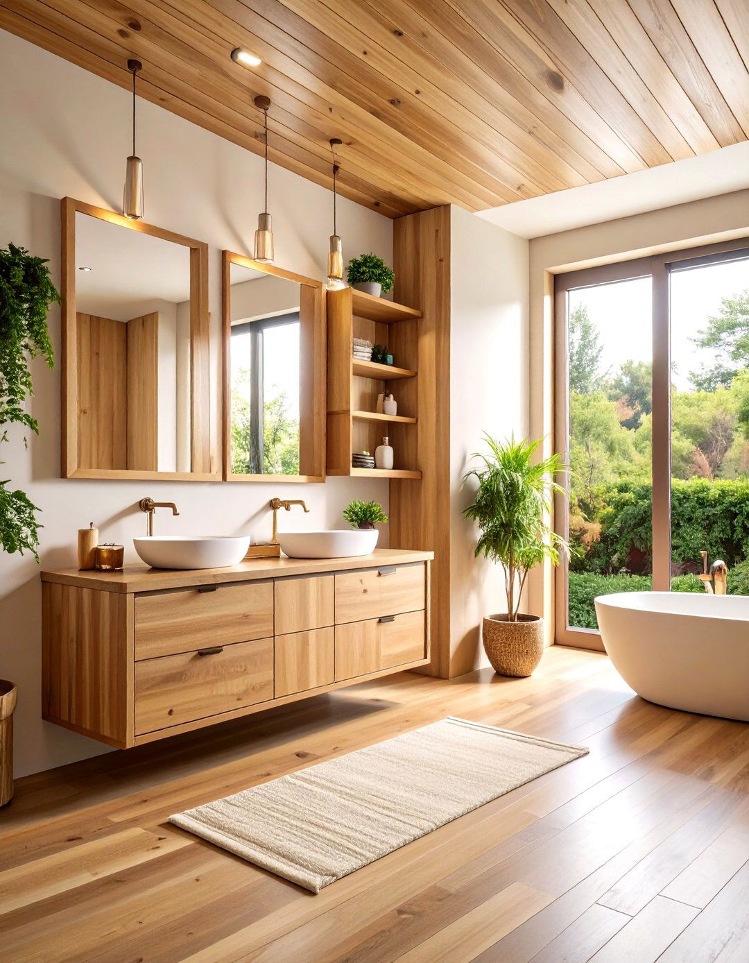 Natural Wood Warmth Design - 24 Family Bathroom Ideas