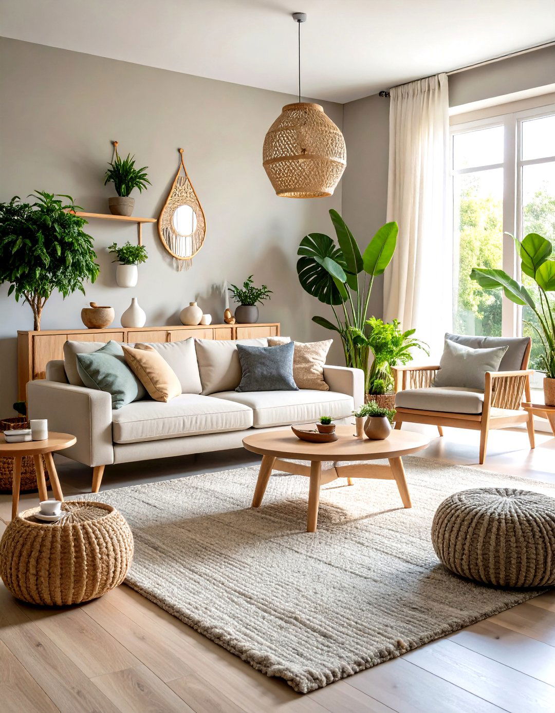 Natural Wood Warmth Integration - 24 grey carpet living room ideas