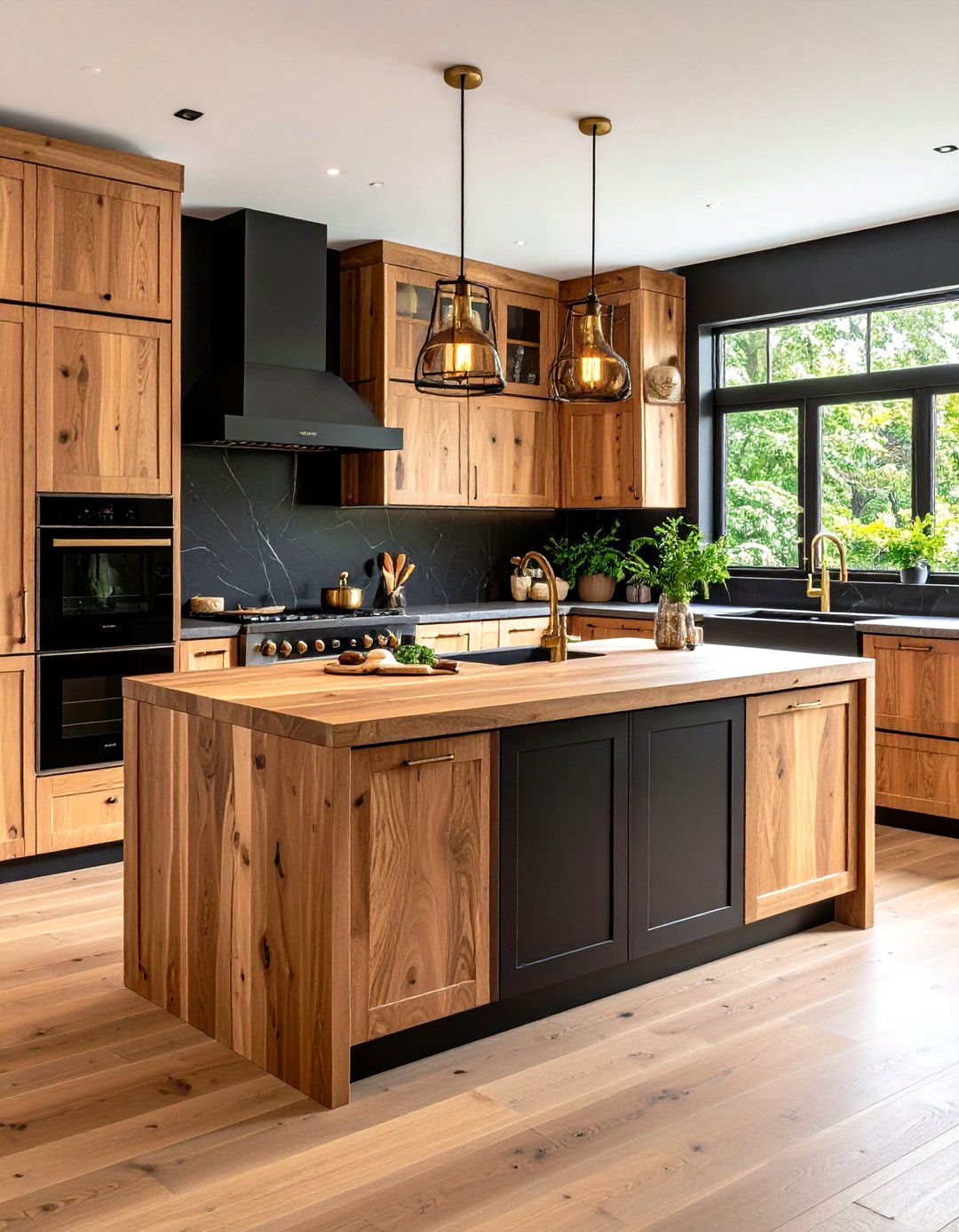Natural Wood and Black Combination - 24 Kitchen With Black Appliances
