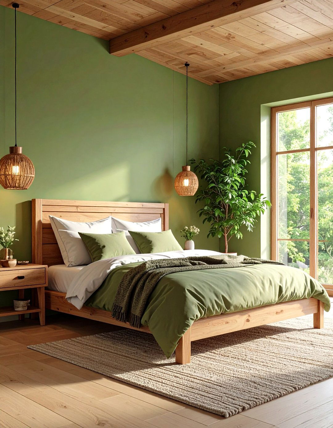 Natural Wood and Olive Green Combination - 24 Olive Green Bedroom Ideas