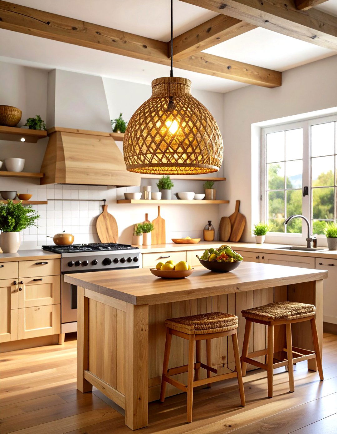 Natural Wood and Rattan Fixtures - 24 Small Kitchen Lighting Ideas