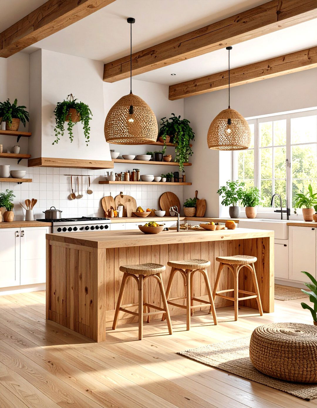 Natural Wood and Rattan Kitchen - 24 Bohemian Interior Design Ideas