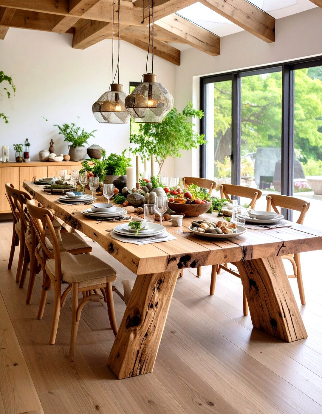 Natural Wood and Stone Elements - 24 Dining Table Decor Ideas