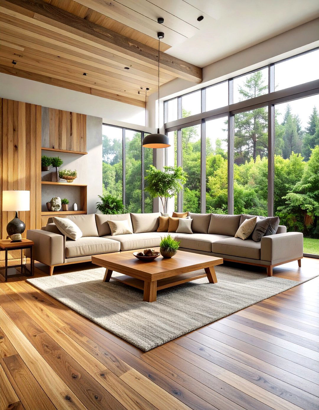 Natural Wood and Stone Minimalist Retreat - 24 Minimalist Living Room Ideas