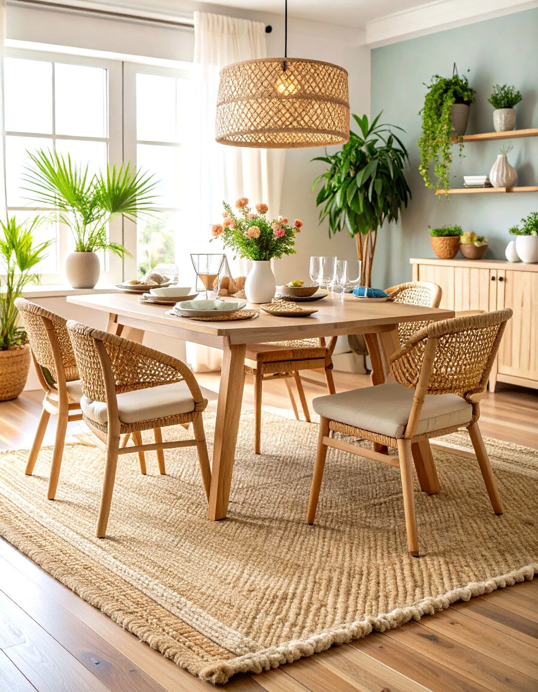 Natural Woven Area Rugs - 24 Rustic Dining Room Ideas