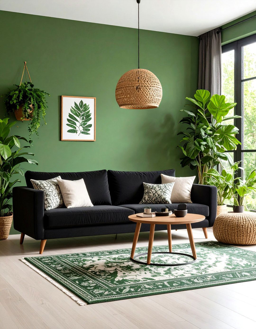 Nature Inspired Green Oasis - 24 Living Room Ideas With Black Couches