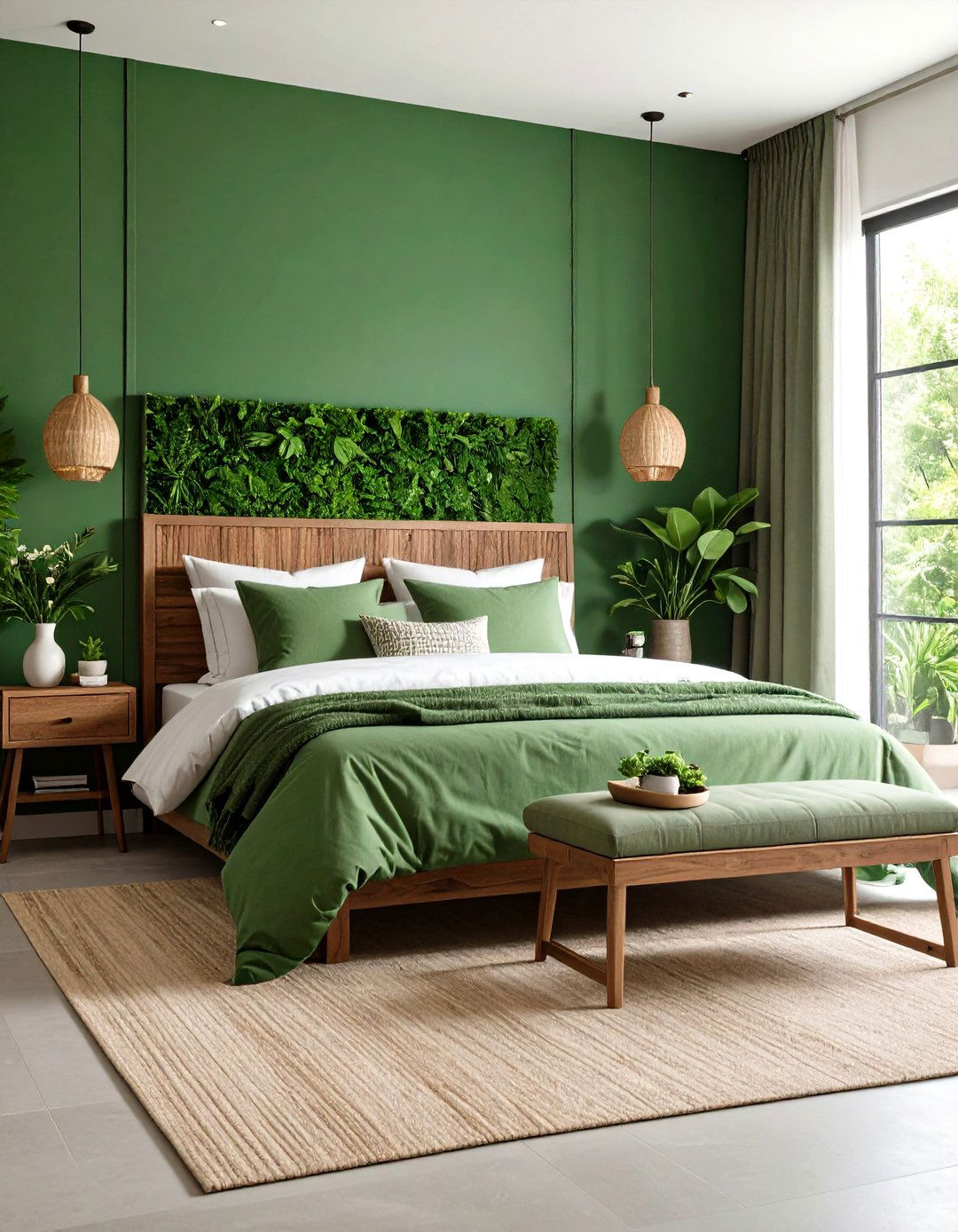 Nature Inspired Texture Focus - 24 Green Bedroom Ideas