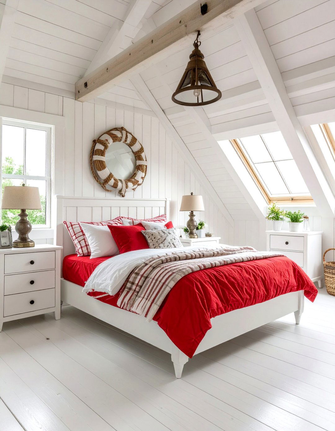 Nautical Red and White Guest Bedroom - 24 Cape Cod Upstairs Bedroom Ideas