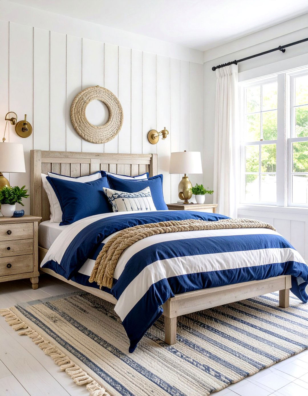 Nautical Striped Navy Bedroom Design - 24 Navy Blue Bedroom Ideas