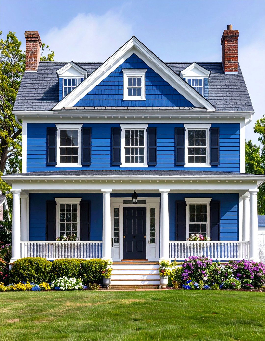 Naval Blue Traditional Colonial - 24 Midnight Blue & Dark Blue House Siding Colors