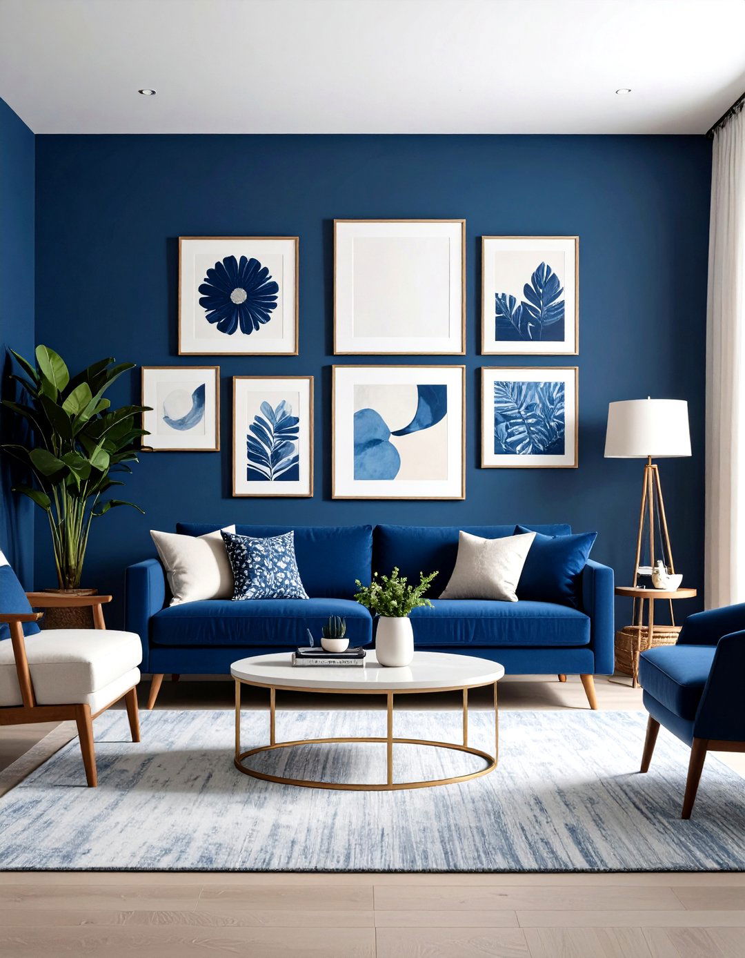 Navy Art Gallery Wall Living Room - 24 Navy Living Room Ideas