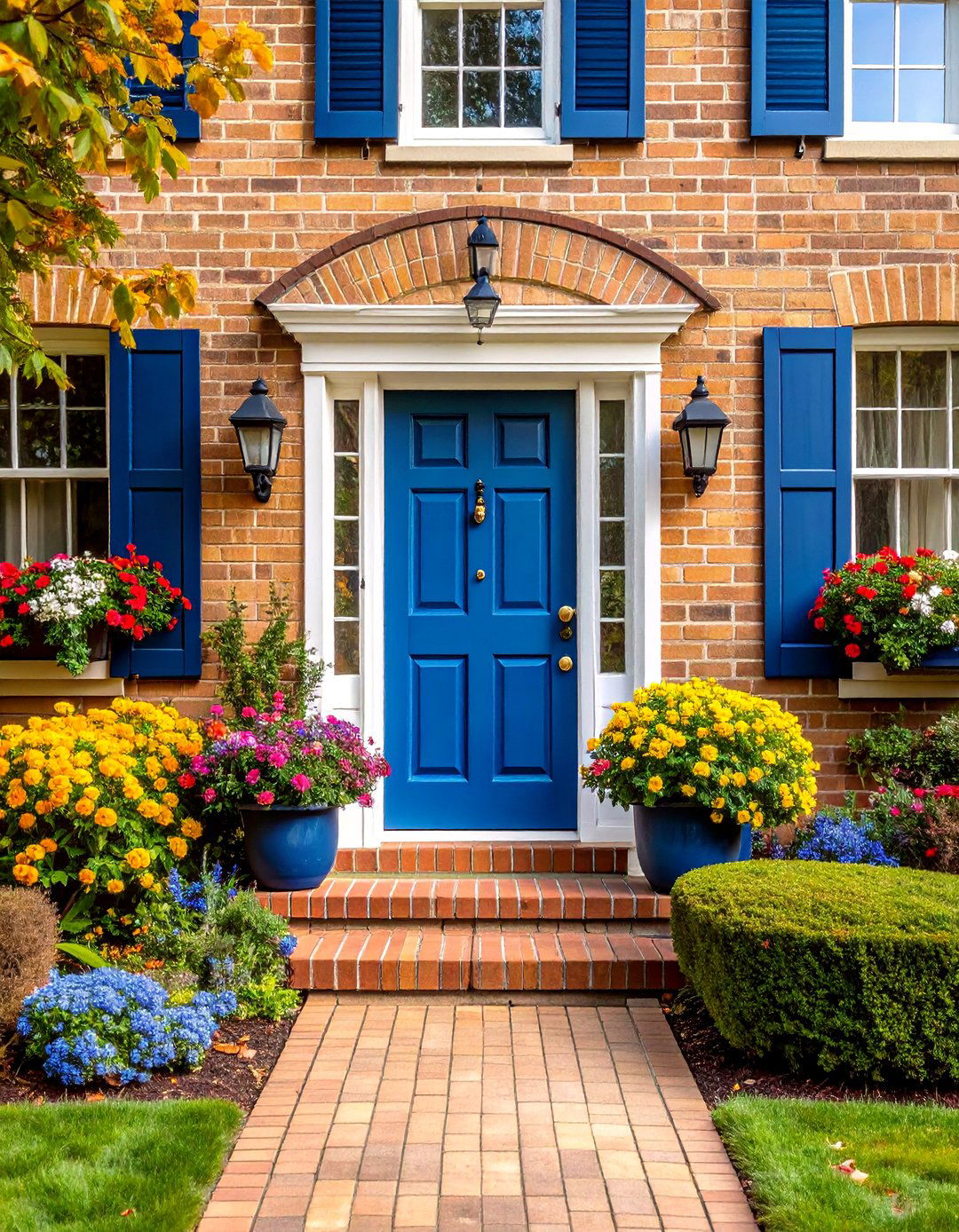 Navy Blue Accent Blonde Brick Schemes - 24 Blonde Brick House Color Schemes