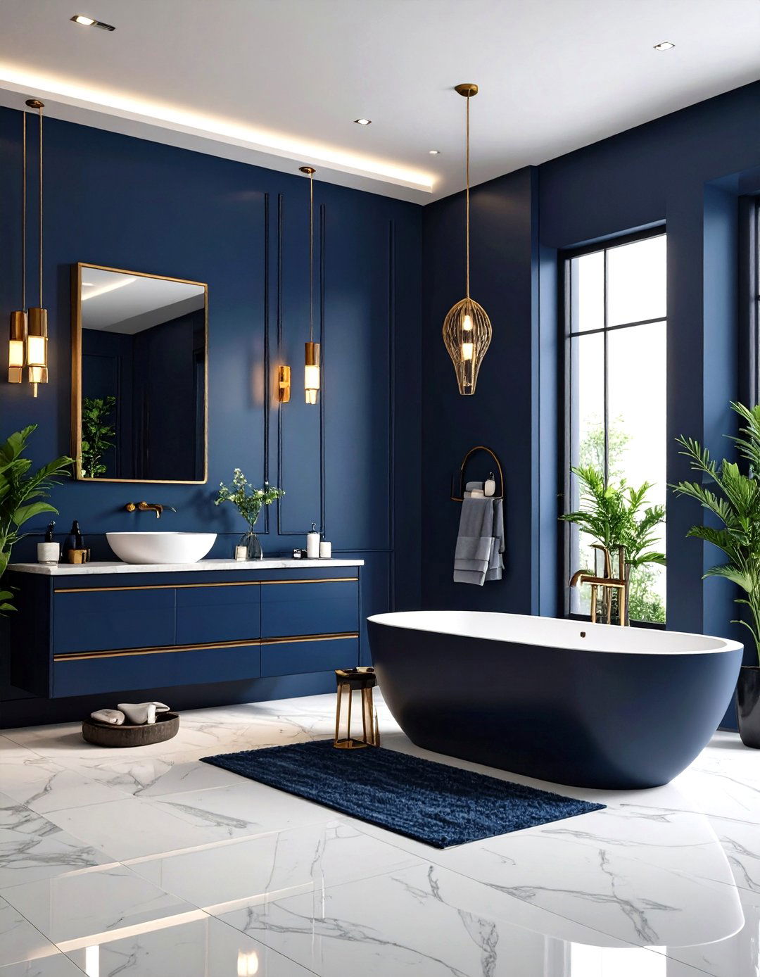 Navy Blue Bathroom with Black Accents - 24 Navy Blue Bathroom Ideas